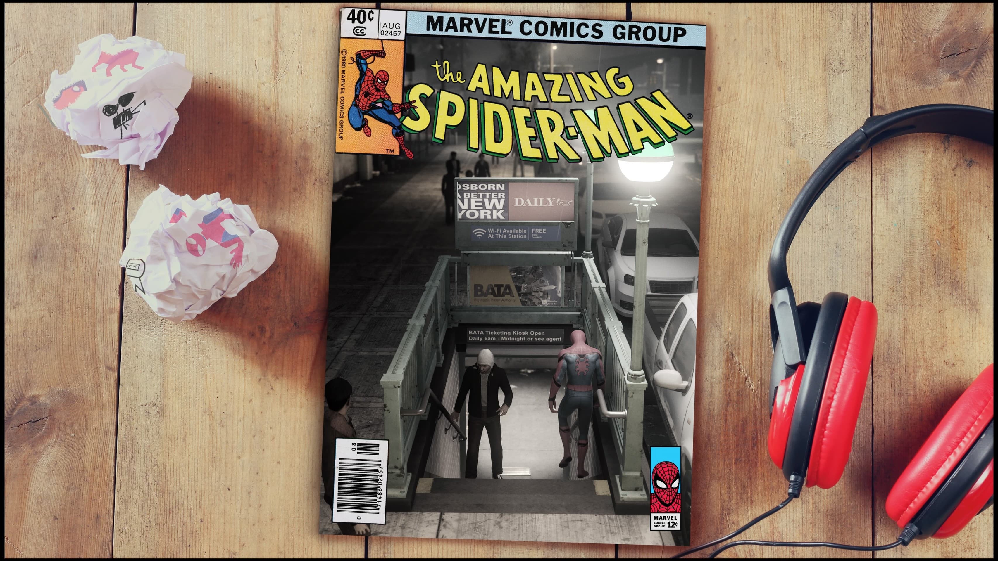 Marvel Spider-Man walking to the subway